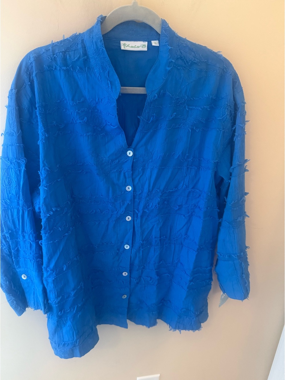 Lulu B Blouse Top  Blue Cotton texture Soft Relax Casual Boho size XL